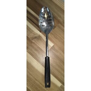 Vintage EKCO Flint Vanadium Stainless Steel Slotted Spoon Composite Black Handle